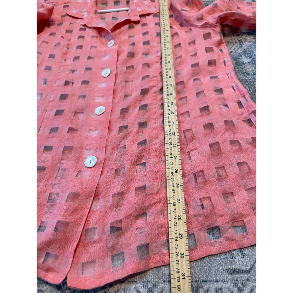 John Mark Button Up Collared Semi Sheer Linen Blouse XL 3/4 Sleeves Lagenlook - Picture 6 of 9